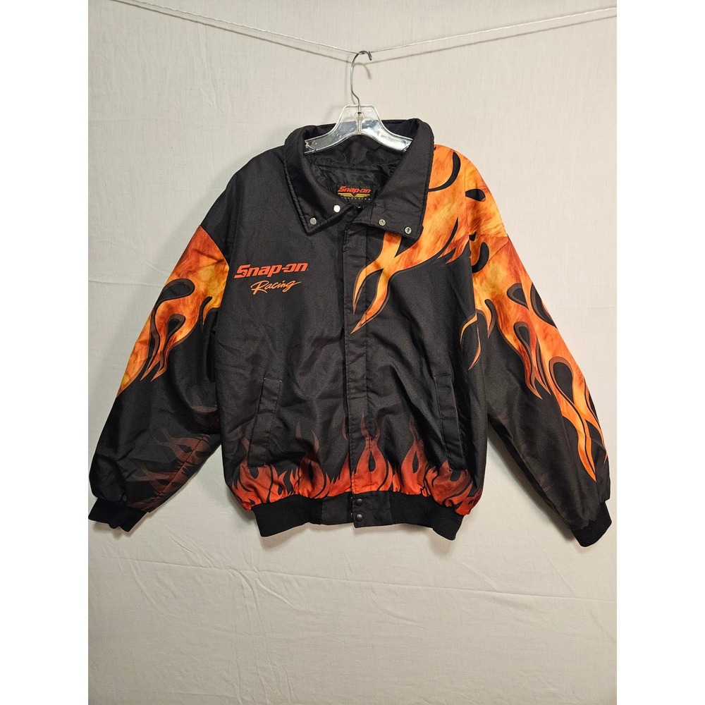 Snap-on Racing Flame Jacket Mens Large Black Orange Vintage 2000 Bomber 8828 369
